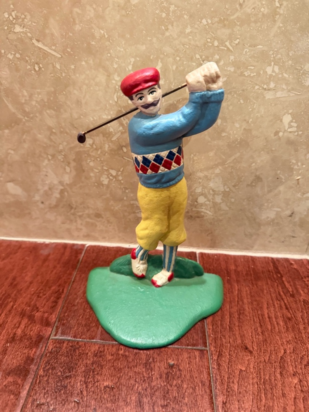 Vintage Doorstop Cast Iron Golfer Midwest Importers Painted Metal Bookend 7.5”